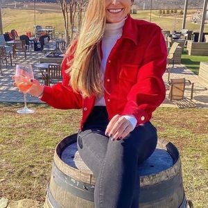 Red corduroy cropped jacket